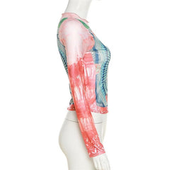 PRE ORDER - Long sleeve crewneck contrast abstract mesh top