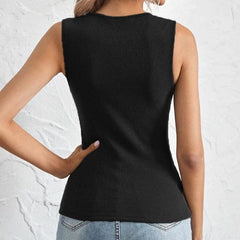 Square neck low cut sleeveless solid ribbed top
