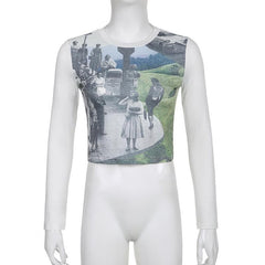 Contrast print long sleeve crewneck crop top - Final Sale