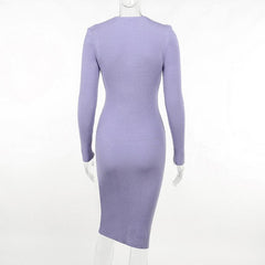 Lace up solid ribbed long sleeve notch neck mini dress