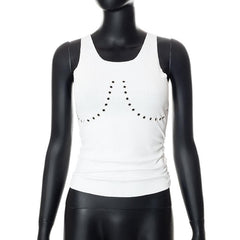 Solid metal o ring hollow out ribbed sleeveless u neck top - Final Sale