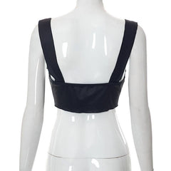 V neck butterfly print buttoned crop top