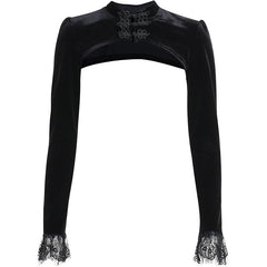 Long sleeve solid lace hem button backless shrug top