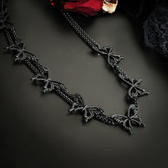 Butterfly pendant layered choker necklace