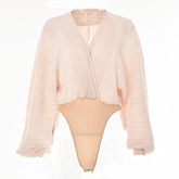 Textured long sleeve v neck solid bodysuit