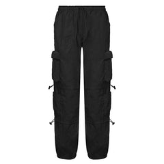 Drawstring solid cargo pocket low rise baggy pant