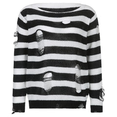 Crochet hollow out long sleeve striped top - Final Sale