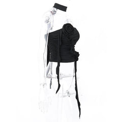 Flower applique solid halter ruched tube crop top