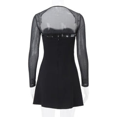 Long sleeve bowknot mesh shrug slit zip-up glitter 2 piece mini dress