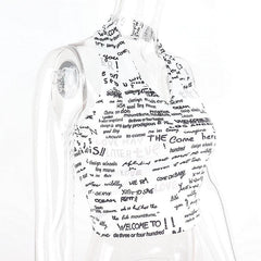 Halter backless print v neck crop top