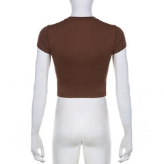 Contrast print short sleeve crewneck crop top