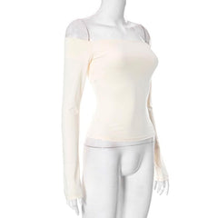 Solid off shoulder long sleeve backless top