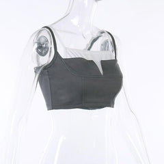 Patchwork square neck contrast sleeveless crop top