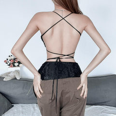 Lace up cross back backless self tie bodysuit