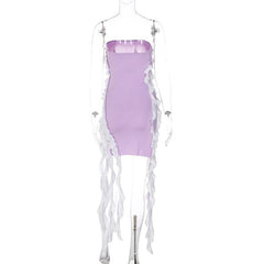 Ruffle contrast irregular backless tube mini dress