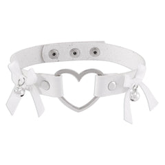 Bowknot bell heart ring button PU choker necklace