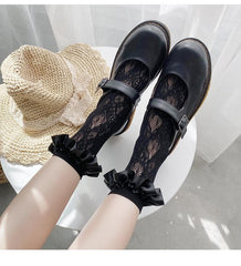 Lace ruffle satin solid long socks