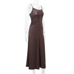 Solid ruched u neck backless cami maxi dress