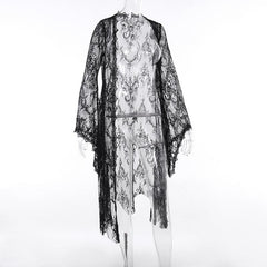 Flared sleeve lace see through solid irregular top