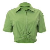 O ring solid turnover collar short sleeve ruched crop top