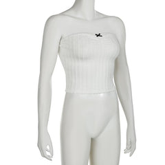 Textured bowknot ruched bowknot tube crop top