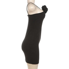 Flower applique solid sleeveless backless mini dress