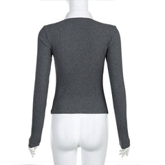 Turnover collar long sleeve button ruched contrast patchwork top