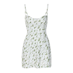 Low cut sleeveless flower pattern backless cami mini dress