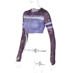 Tie dye gloves long sleeve contrast crewneck crop top