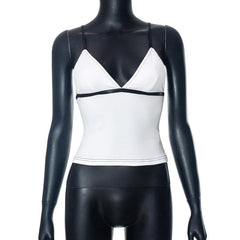 Stitch contrast v neck backless cami top