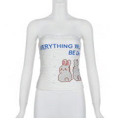 Textured rabbit pattern contrast bowknot tube top