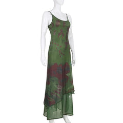 PRE ORDER - Mesh contrast patchwork u neck backless cami maxi dress