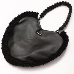 Heart fluffy contrast plaid shoulder handbag