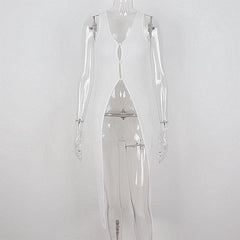 U neck slit button solid sleeveless long top