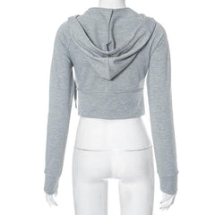 Hoodie zip-up "75" pattern contrast long sleeve crop top