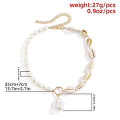 Faux pearl pendant shell choker necklace