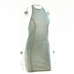 Halter off shoulder backless zip-up solid mini dress