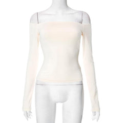 Solid off shoulder long sleeve backless top