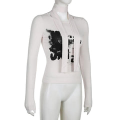 Contrast print long sleeve round neck top