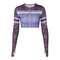 Tie dye gloves long sleeve contrast crewneck crop top