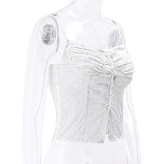 Textured pleated button slit solid backless cami top