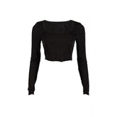 Bustier u neck solid long sleeve crop top