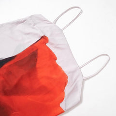 Square neck backless contrast print cami maxi dress