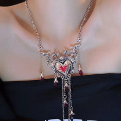 Heart pendant tassels chain necklace