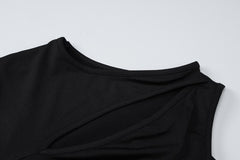 Long sleeve gloves irregular hollow out crewneck maxi dress