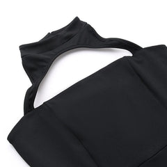 Hollow out halter fluffy backless button solid mini dress