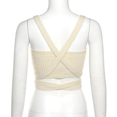 Tie Front Backless Knitted Cross Top