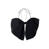 Bowknot spaghetti strap halter self tie backless crop top
