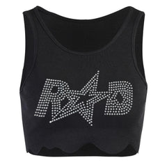 Beaded sleeveless round neck irregular crop top