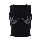 Round neck sleeveless beaded crop top